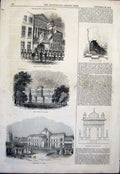 Original Old Antique Print Ghent Chateau Laeken Casino Belgium Brussels Bridge
