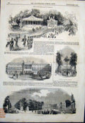 Original Old Antique Print Belgium Royal Concert Brussels Palace Park 1843 19th