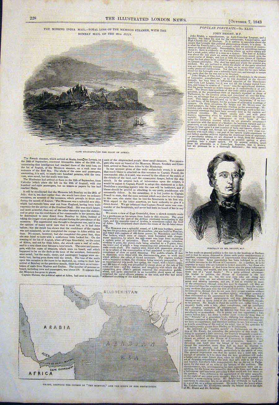 Old Antique Print Africa Cape Guadafuui Portrait Bright Map Chart Memnon