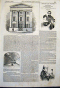 Original Old Antique Print Public Building Reading Great Hall 1843 Victorian