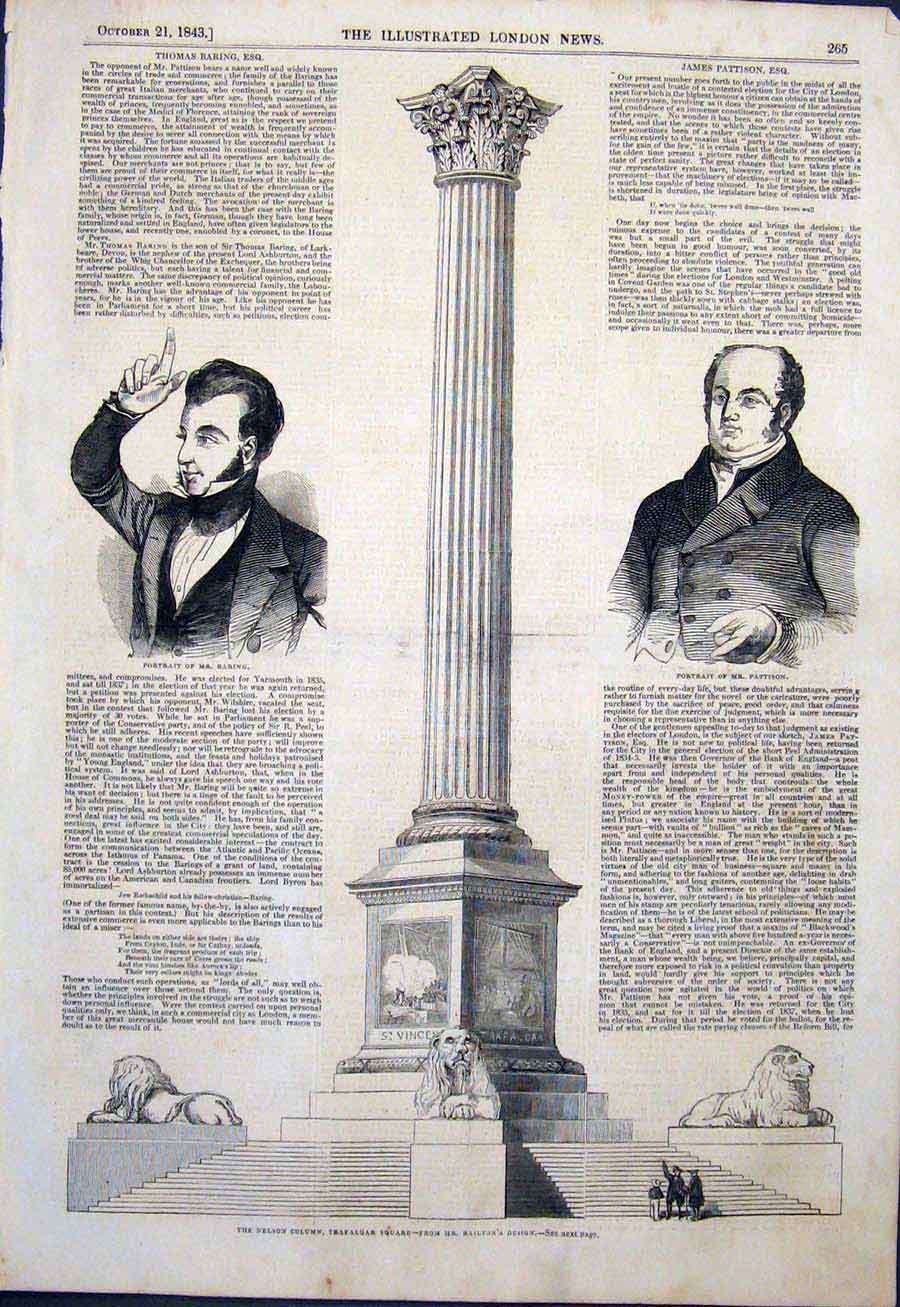 Old Antique Print Portrait Baring Pattison Nelson Trafalgar Railton 1843 19th