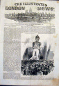 Original Old Antique Print Nelson Statue Charing Cross Exhibition 1843 Victorian