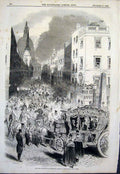 Original Old Antique Print Lord Mayor Procession Ludgate Hill London 1843 19th