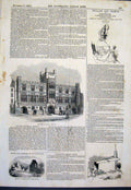 Original Old Antique Print Guildhall Bristol Aldington Church Ruins Sussex 1843