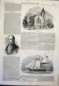 Original Old Antique Print Bromley Church Portrait Warburton Dove Schooner 1843