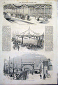 Original Old Antique Print Railway Station Nottingham Queen Nautilus Arch 1843