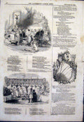 Original Old Antique Print Christmas Home Crowquill Sketches 1843 19th