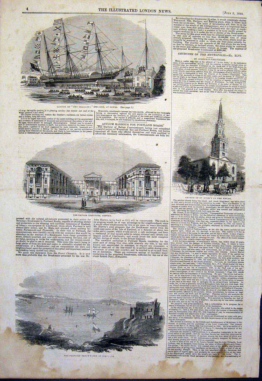 Old Antique Print Braganza Ship Cowes Church Taylor Oxford Portland 1844 19th