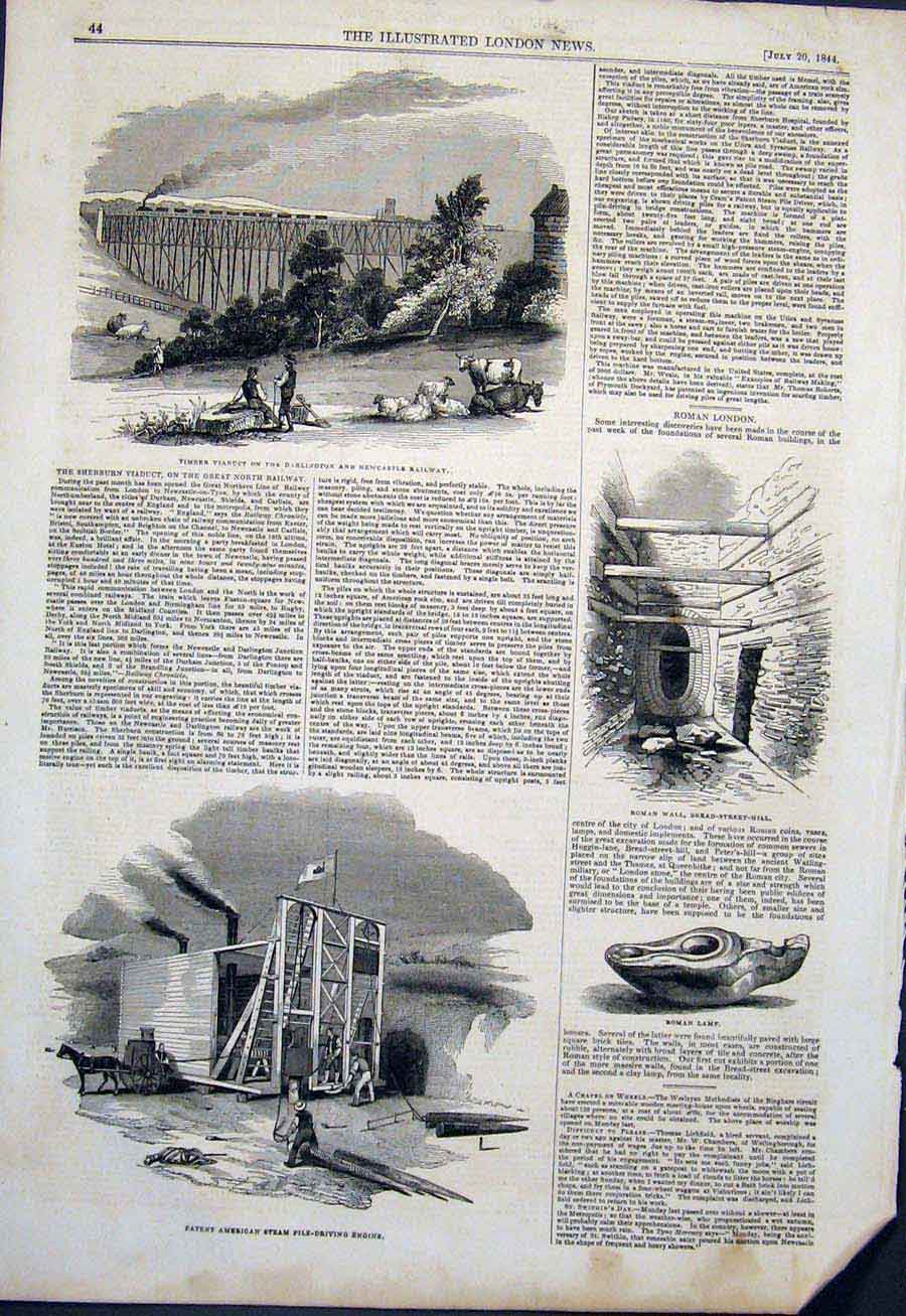 Original Old Antique Print Viaduct Railway Steam Engine Roman Wall Lamp London