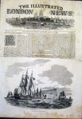 Original Old Antique Print British Fleet Gibraltar Sea Ship Ships 1844 Victorian