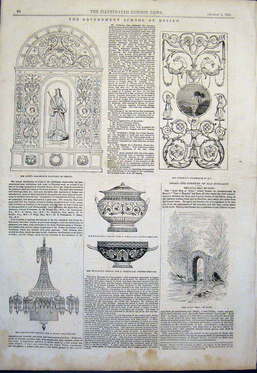 Original Old Antique Print Rice Arabesque Fussell Strudwick Auld Brig Doon Art