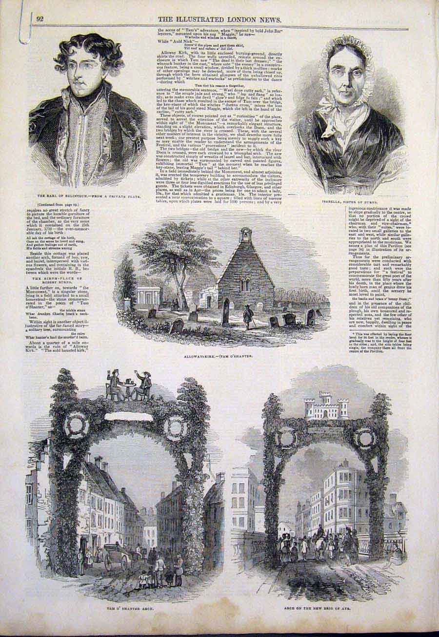 Old Antique Print Tam O' Shanter Arch Alloway Eglington Burns Iowa Indian