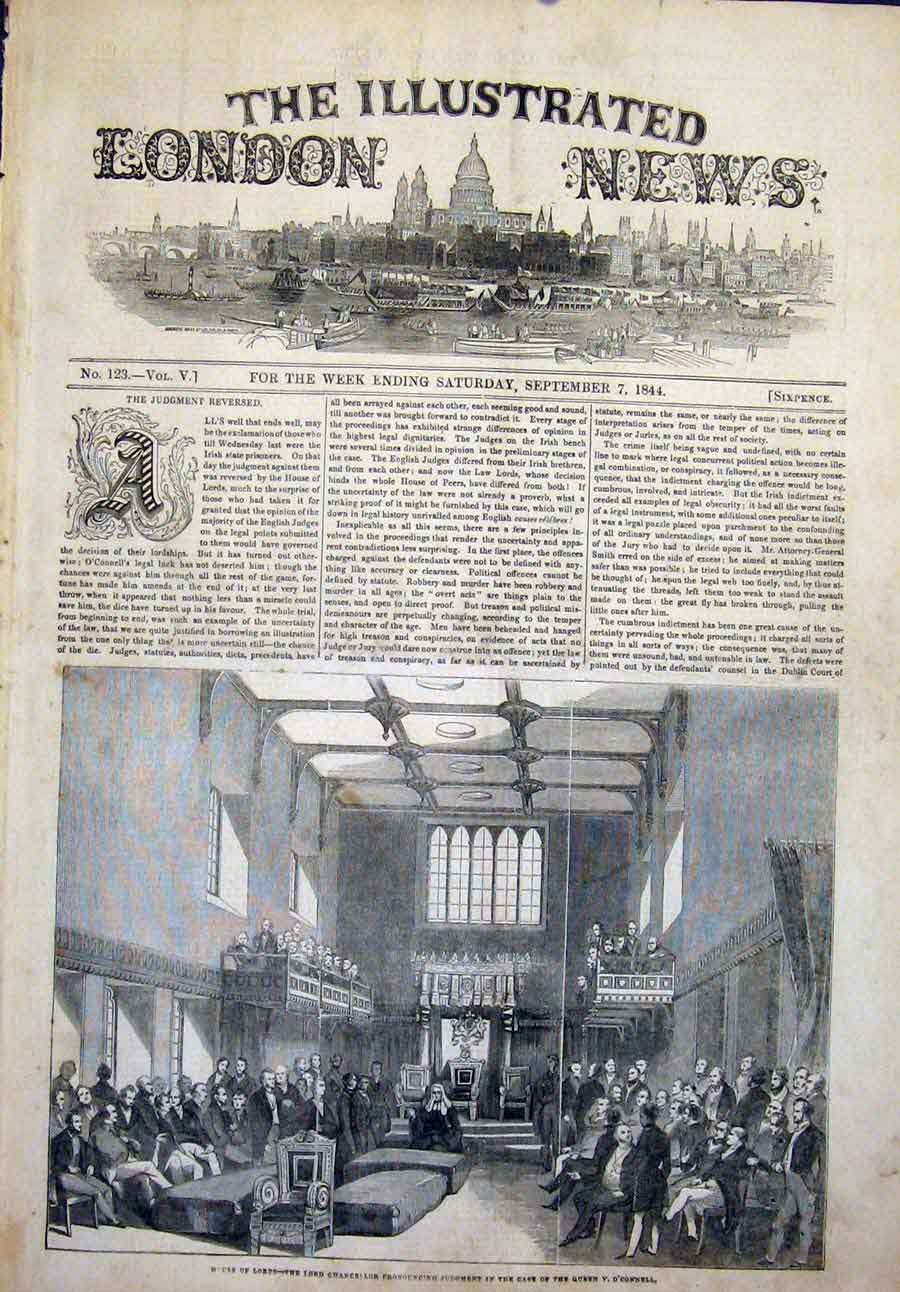 Original Old Antique Print House Lords Queen O'Connell Chancellor London 1844