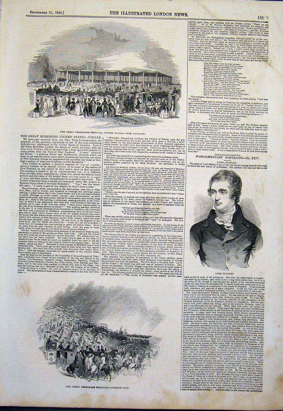 Old Antique Print Berkshire Festival Pavilion United States Stanley 1844 19th