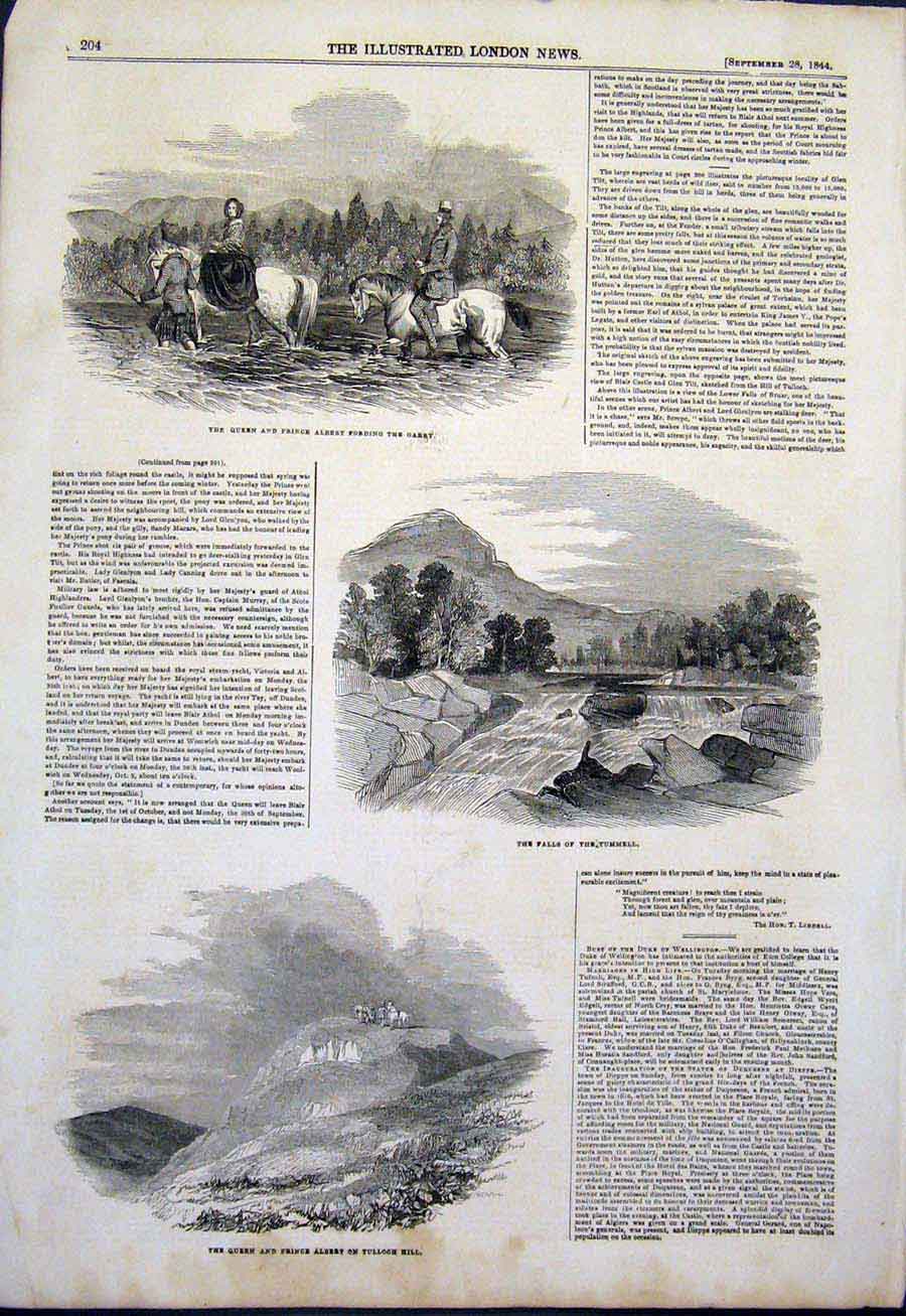 Old Antique Print Tulloch Hill Queen Princa Albert Garry Tummell Scotland