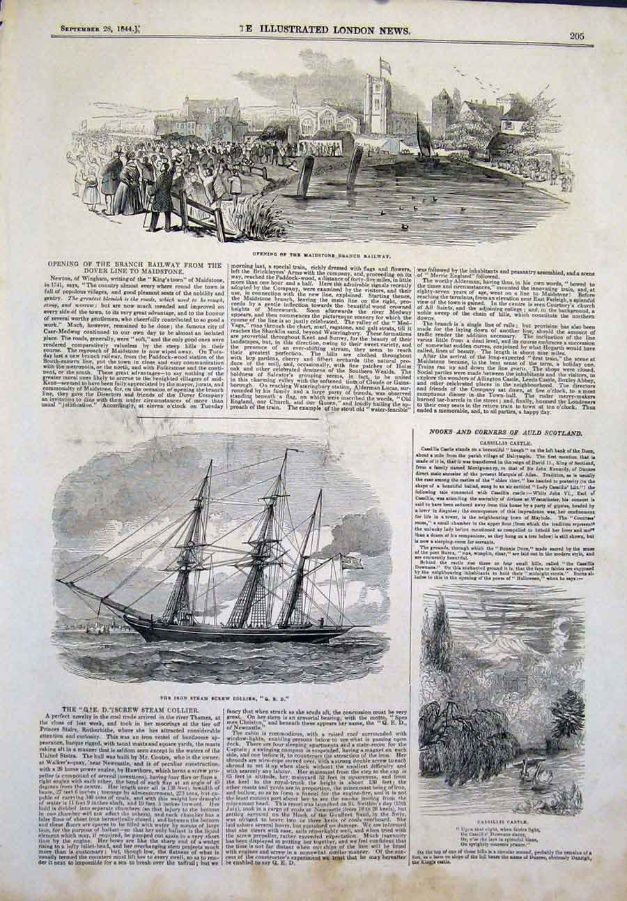 Old Antique Print Maidstone Railway Iron Steam Screw Ship Cassilis Castle