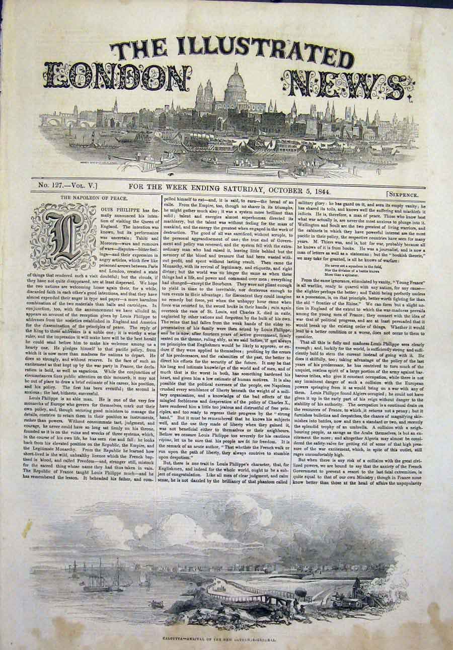 Original Old Antique Print Calcutta Governor General India 1844 19th