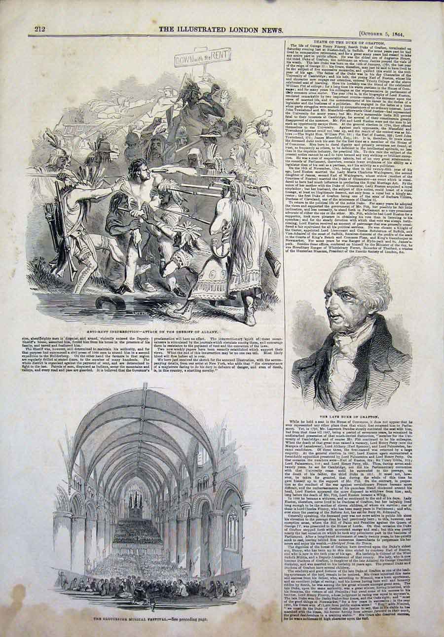 Original Old Antique Print Sheriff Albany Duke Grafton Gloucester Music Festival