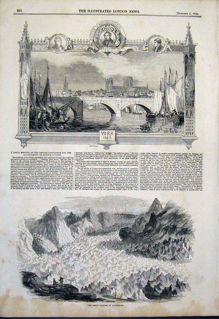 Old Antique Print York Science British Association Glacier Lauteraar 1844 19th
