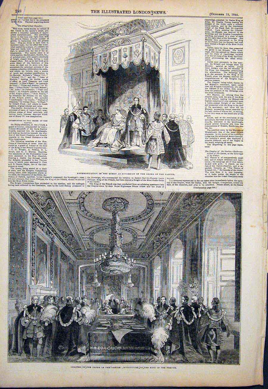 Original Old Antique Print Order Garter Queen Banquet St George'S Hall London