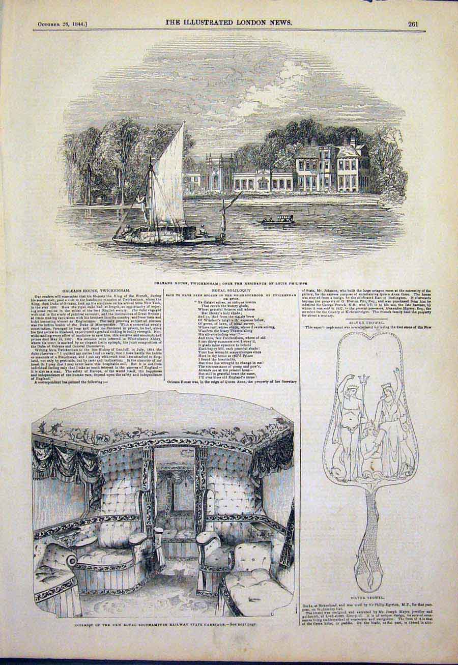 Original Old Antique Print Orlean'S Twickenham Philippe Railway Carriage Trowel
