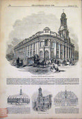 Original Old Antique Print New Royal Exchange London Entrance 1844 Victorian