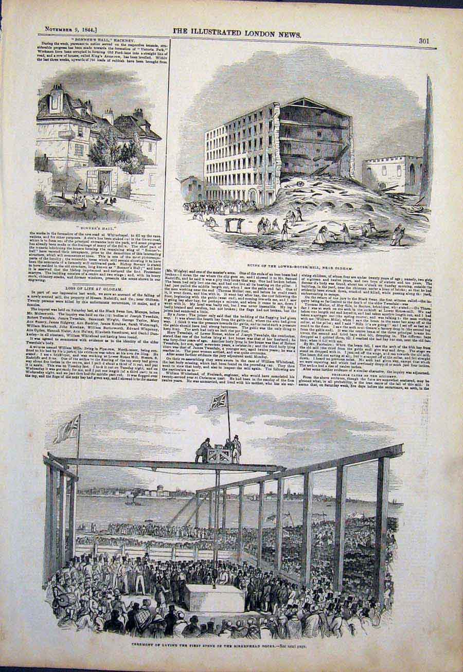 Antique Old Antique Print ham Lower House Mill Bonner'S Hall Birkenhead Docks 01MAA1
