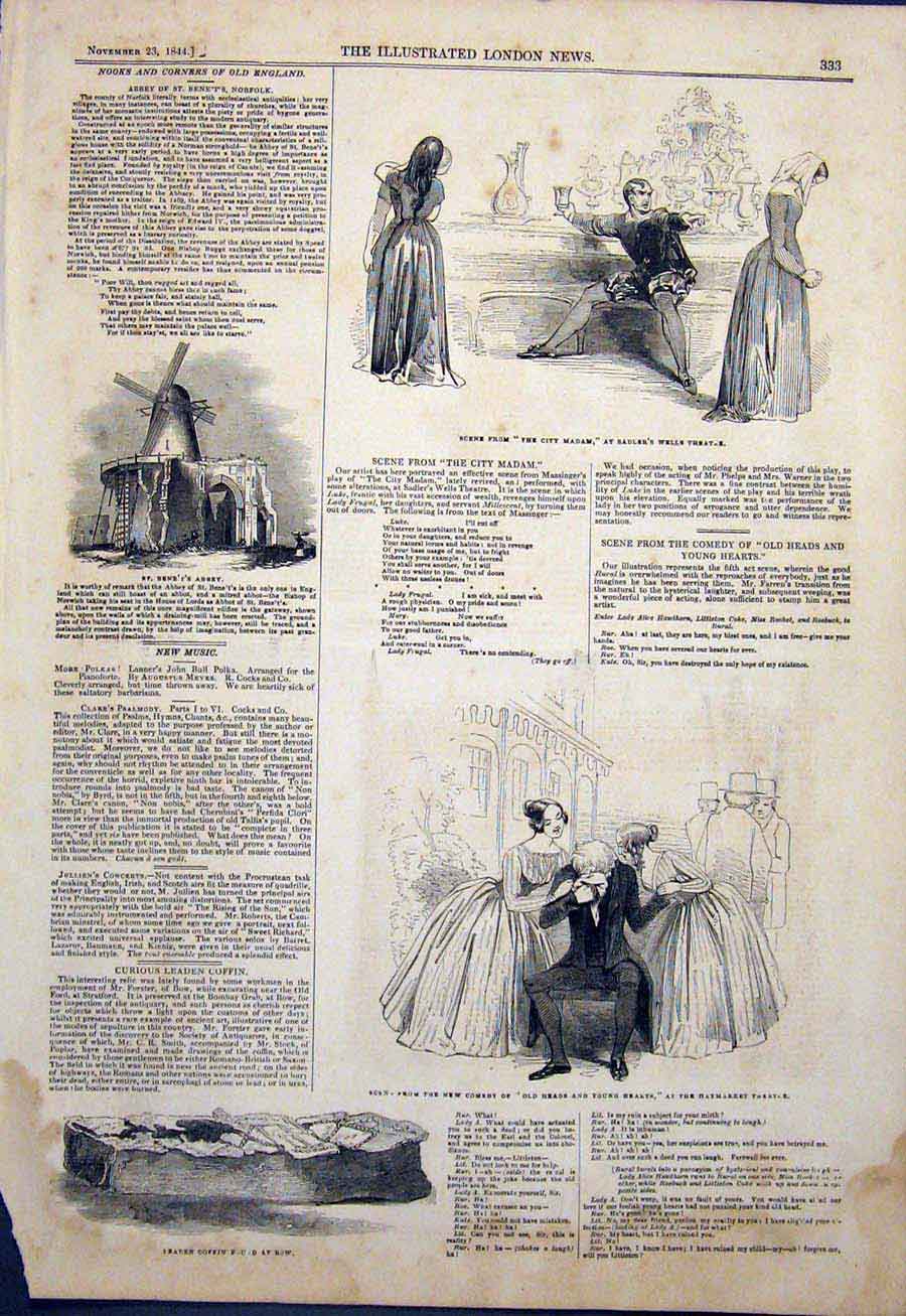 Old Antique Print Sadlers Wells Theatre Abbey Bow Leaden Coffin Haymarket