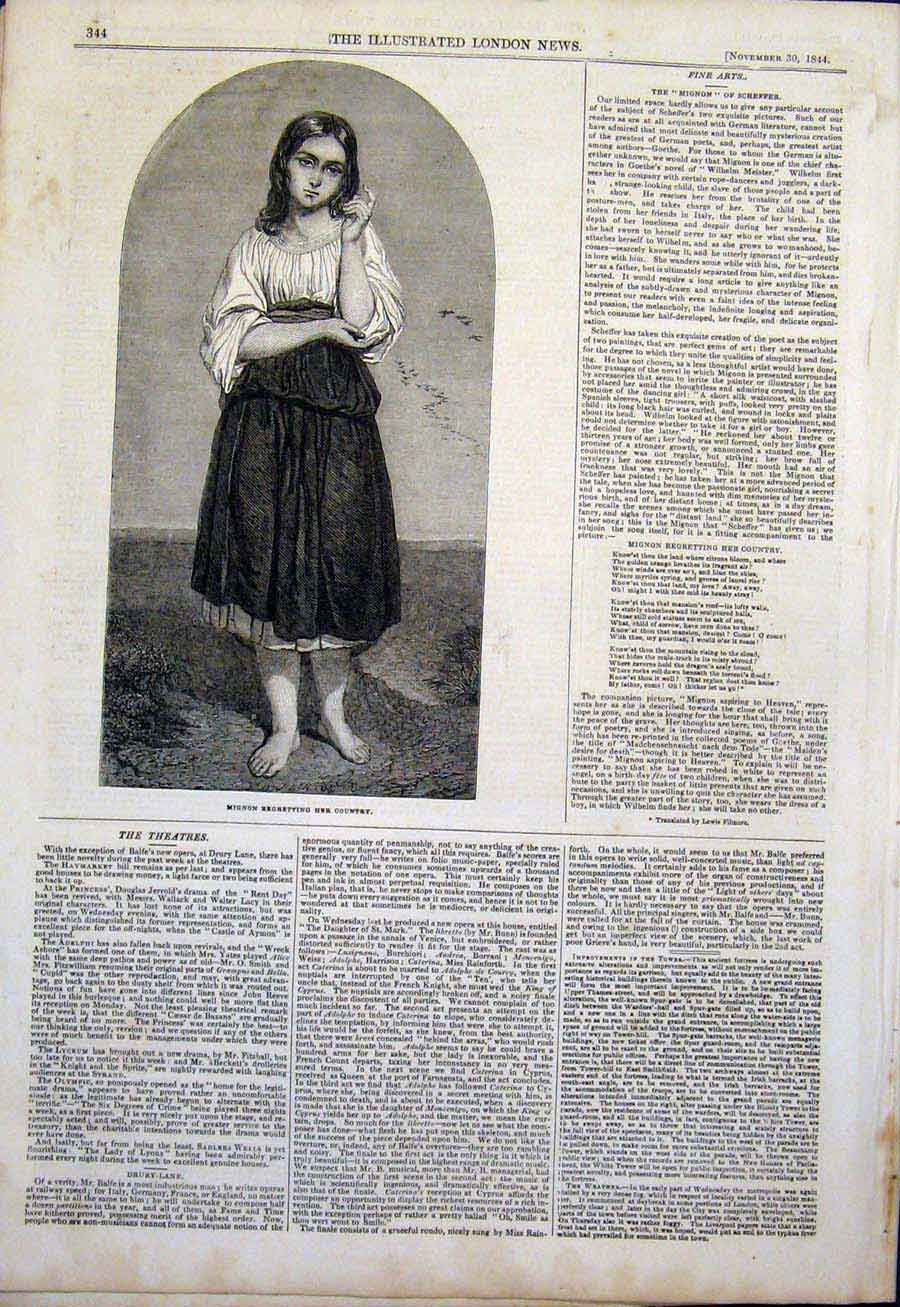 Original Old Antique Print Mignon Scheffer Country Heaven Fine Art 1844 19th