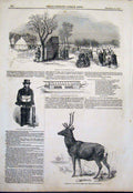 Original Old Antique Print Regent'S Park Skating Iceman Red Stock Deer Windsor