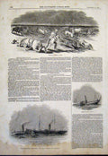 Old Antique Print American Prairie Fire America Orwell Sylph Steamers Sea