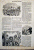 Original Old Antique Print Smithfield Cattle Market Beddington Church Guildhall
