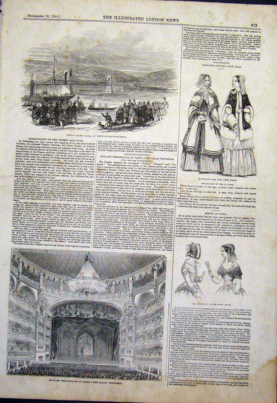 Old Antique Print Fashion Paris Salle Ventador Newcastle-Upon-Tyne Skiff