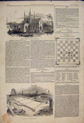 Original Old Antique Print Mount Zion Church Jerusalem Building Chess 1845 19th