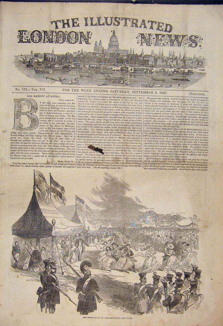 Original Old Antique Print St Gregory Festival Coburg 1845 19th