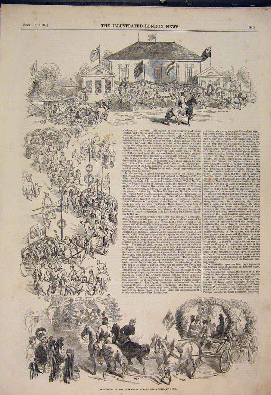 Old Antique Print Procession Peasants Queen Gotha Deer Shooting Festival