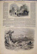 Original Old Antique Print Arundel Csatle Norman Gateway Town Keep 1845 19th