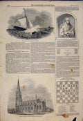 Original Old Antique Print Yacht Vectis Bognor Maitland Church Paddington Chess