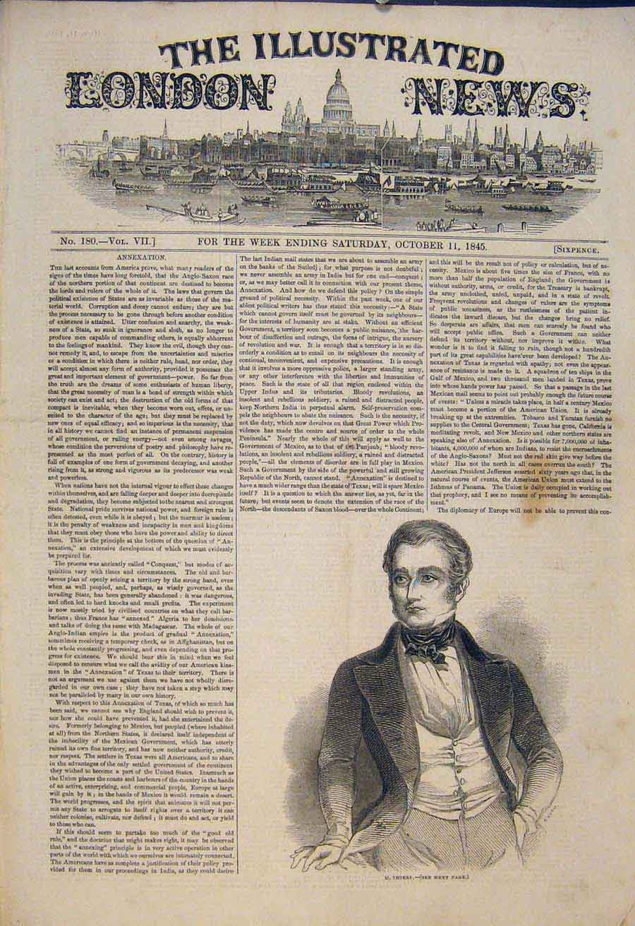 Original Old Antique Print Portrait Theirs London 1845 19th Century