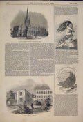 Original Old Antique Print Railway Mania Cathedral Calcutta German Hospital 1845