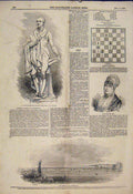 Original Old Antique Print Statue Wellesley Fry St Petersburg Bridge Chess 1845