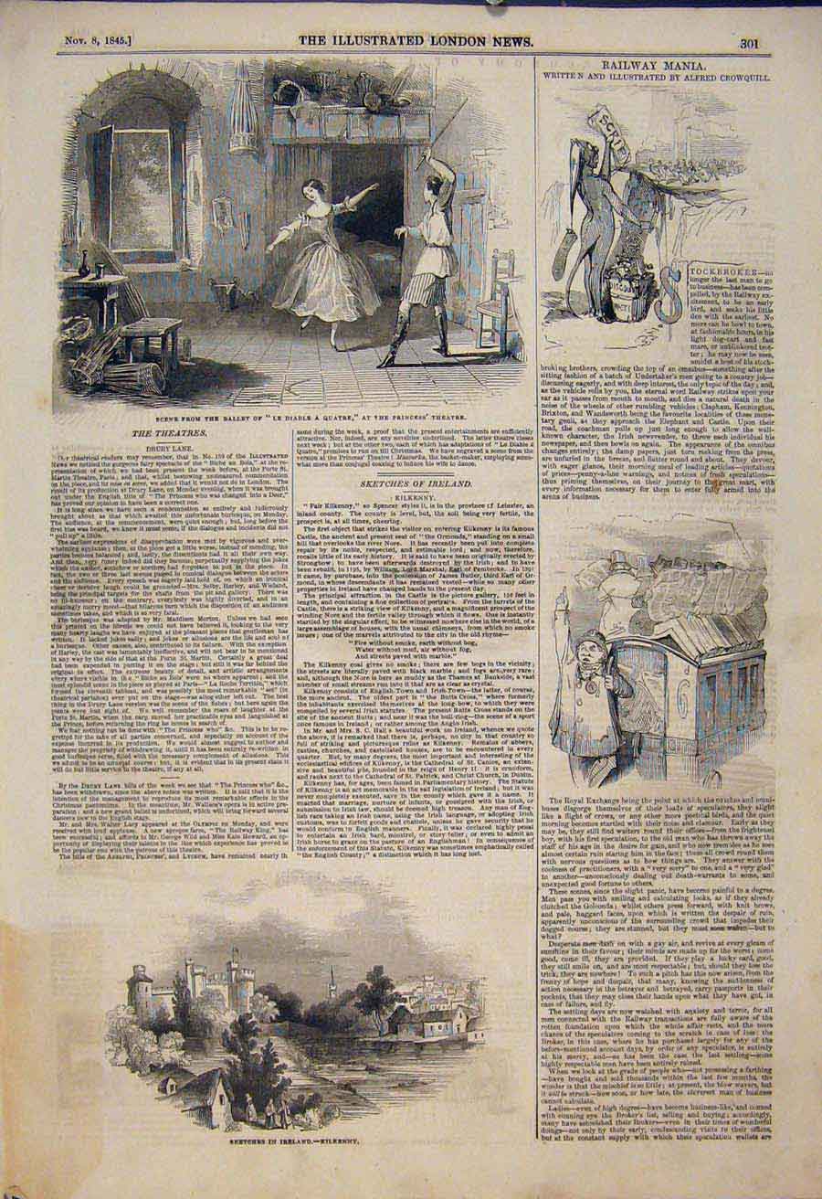 Antique Antique Print Princess Theatre Railway Mania Ireland Kilkenny Sketch 01MAA1