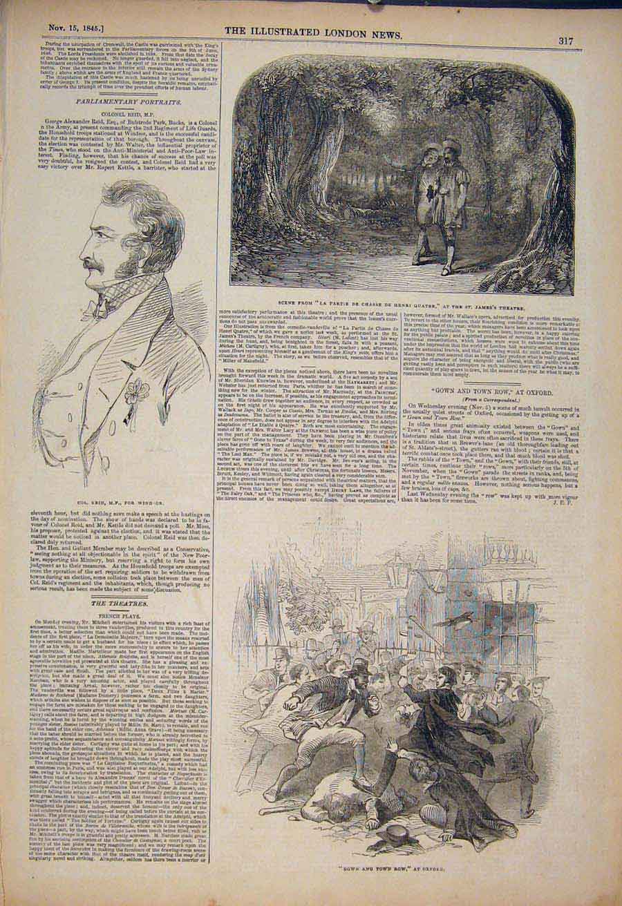 Original Old Antique Print Reid Windsor St James'S Theatre Gown Town Row Oxford