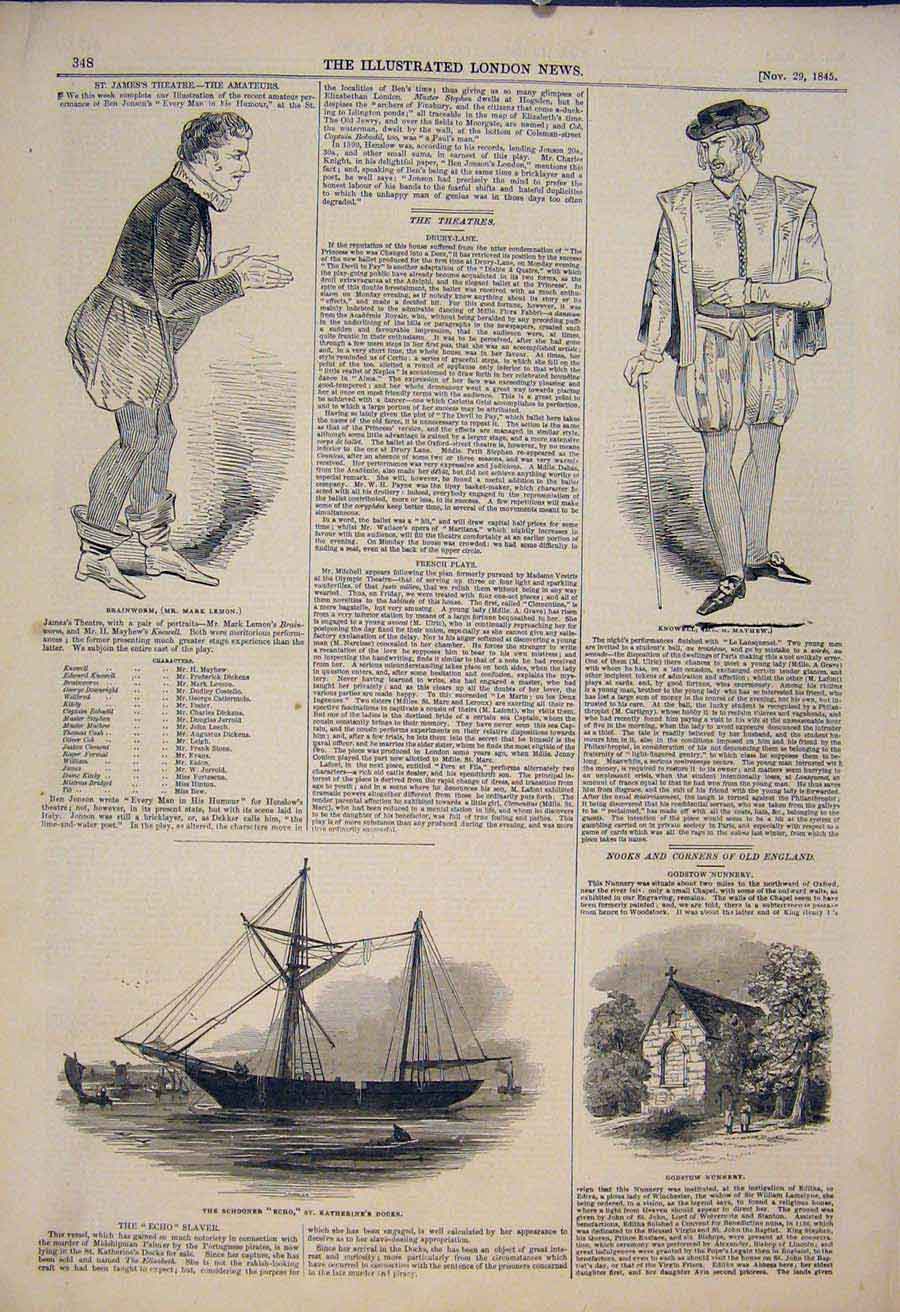 Original Old Antique Print Theatre Mayhew Godstow Nunnery Echo Schooner Glasgow