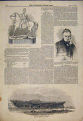 Old Antique Print Statue Wellington Wharncliffe Trident Iron Frigate 1845 19th