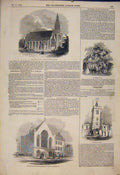 Old Antique Print Church Auckland Bloomsbury Chiswick Christmas Tree 1845 19th