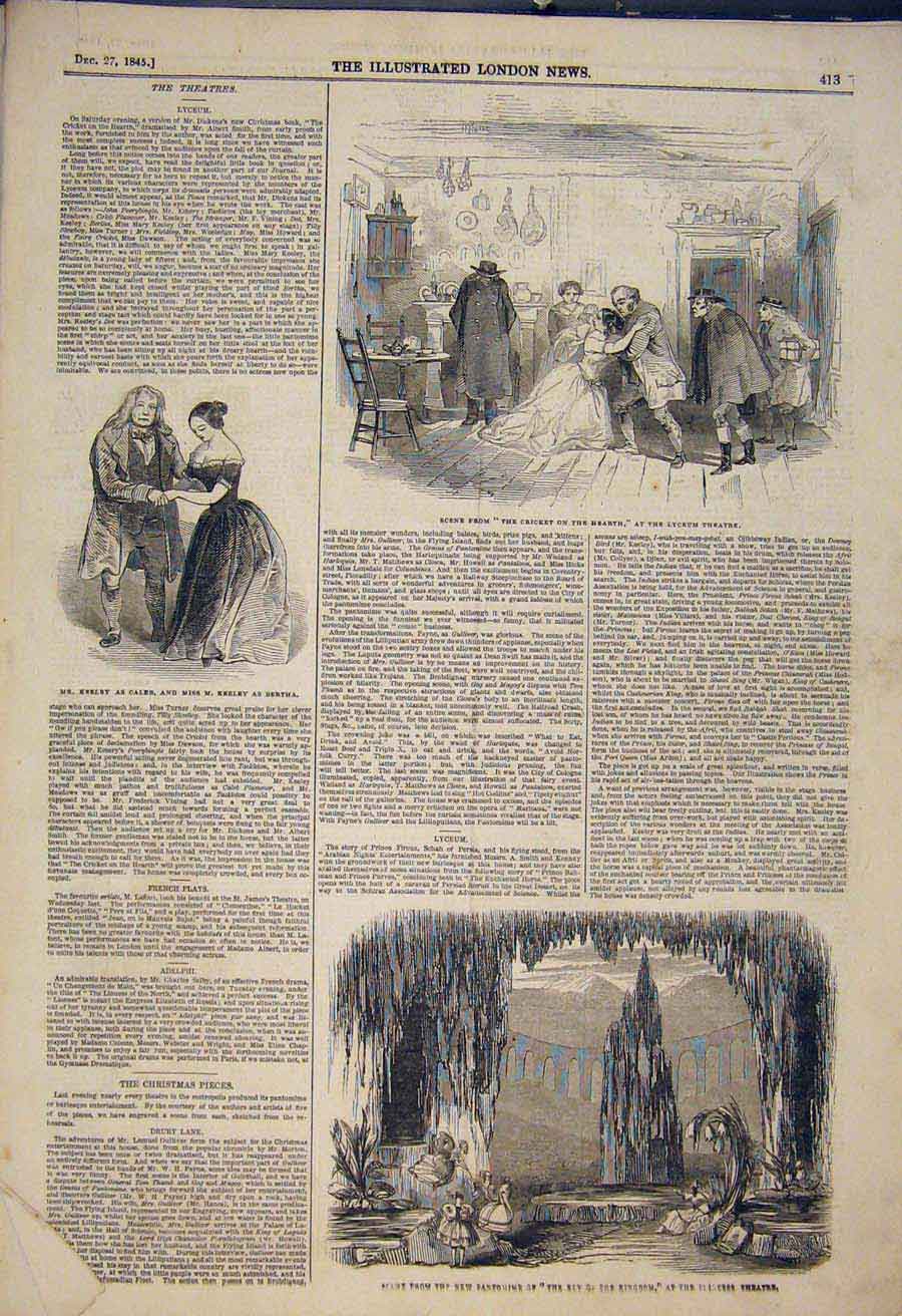 Old Antique Print Theatre Lyceum Keeley Fashions Bolton Steam Boiler 1845 19th