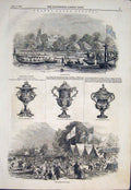 Original Old Antique Print Thames Ragatta London Scullers Fair Putney 1846 19th