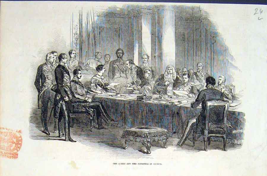 Old Antique Print Queen Ministers Council London Buckingham Palace 1846 19th