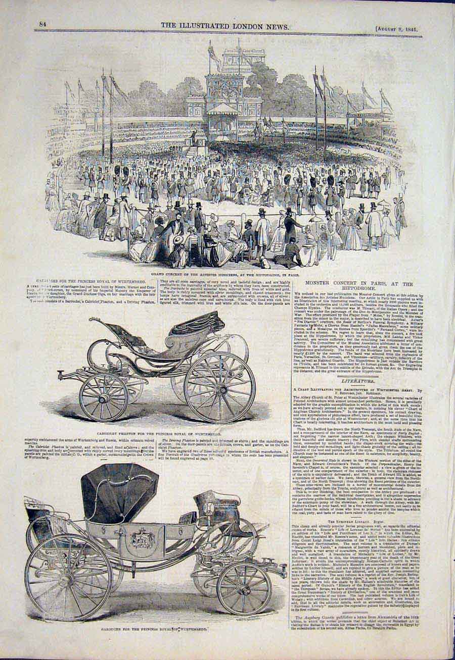 Old Antique Print Hippodrome Paris Cabriolet Phaeton Barouche Wurtemberg